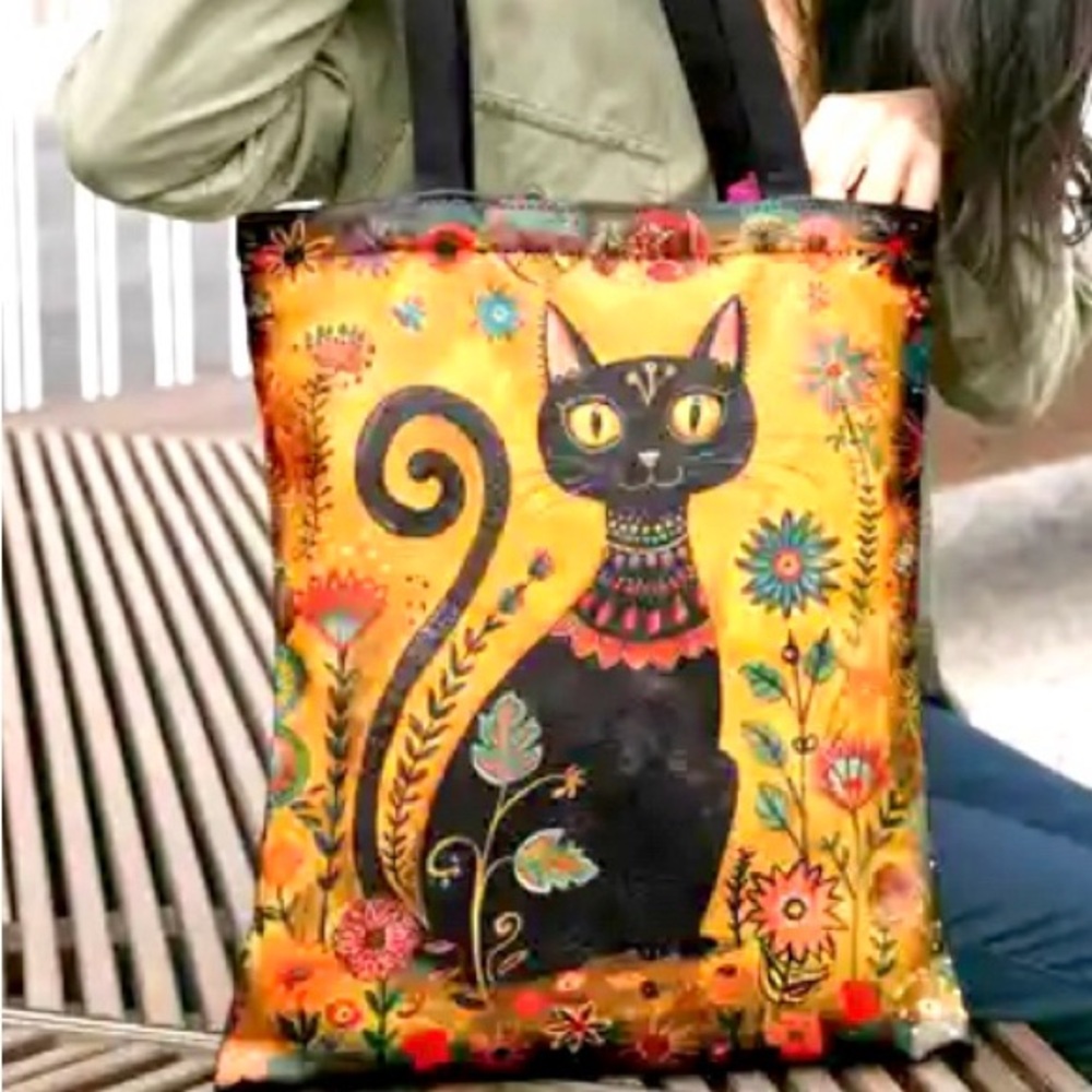 Whimsical Black Cat Tote Bag Brand New ♦️ - Picture 2 of 3